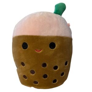 Squishmallows Bernice the Boba Tea plush toy brown and pink with green straw